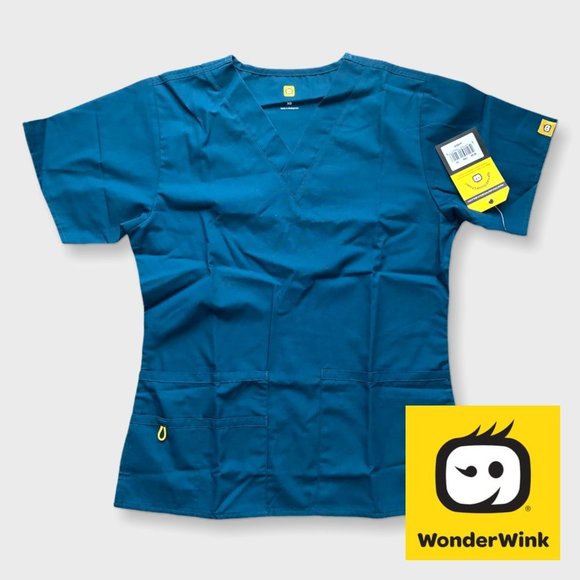🍃2/$20🍃 WONDERWINK Women's Scrubs Bravo 5 Pocket VNeck Top, Caribbean, X-Small - Picture 2 of 6